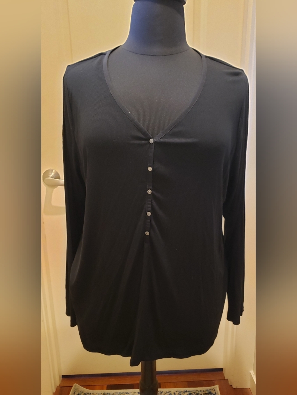 Ava & Viv Classic Black V-Neck Button-Front Women's Sweater